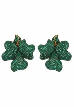 Latelita Flower Large Stud Earrings Gold Emerald Green