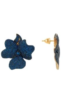 Latelita Flower Large Stud Earrings Gold Sapphire Blue -Latelitla Store flower large stud earrings gold sapphire blue 137005