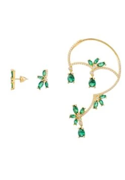 Latelita Flowers Asymmetrical Earclimber & Stud Green Cz