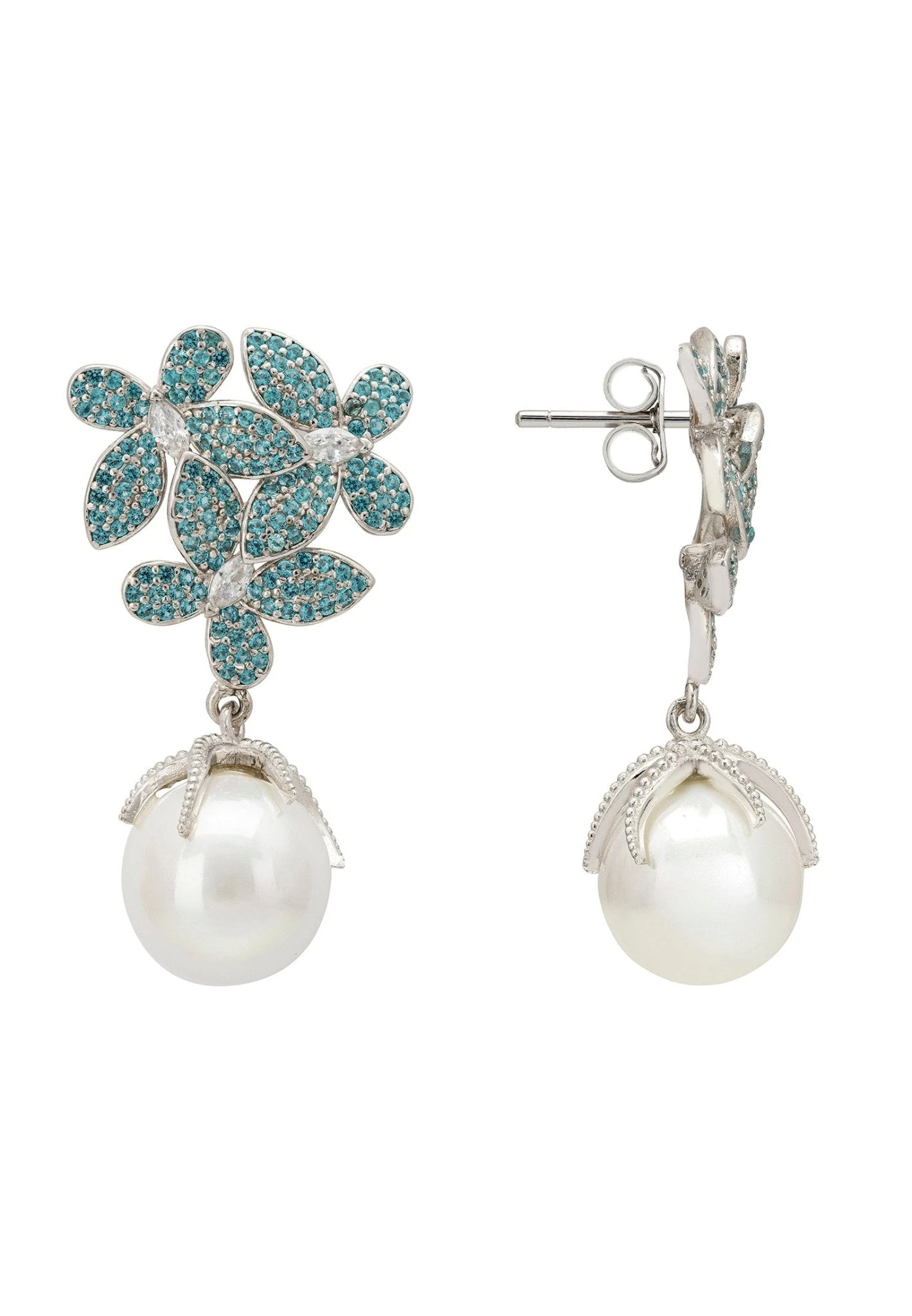 Latelita Flowers Baroque Pearl Earrings Aqua Blue Silver 5 Latelita Flowers Baroque Pearl Earrings Aqua Blue Silver - Image 3