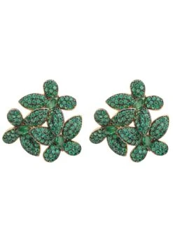 Latelita Flowers Large Stud Earrings Gold Emerald Green