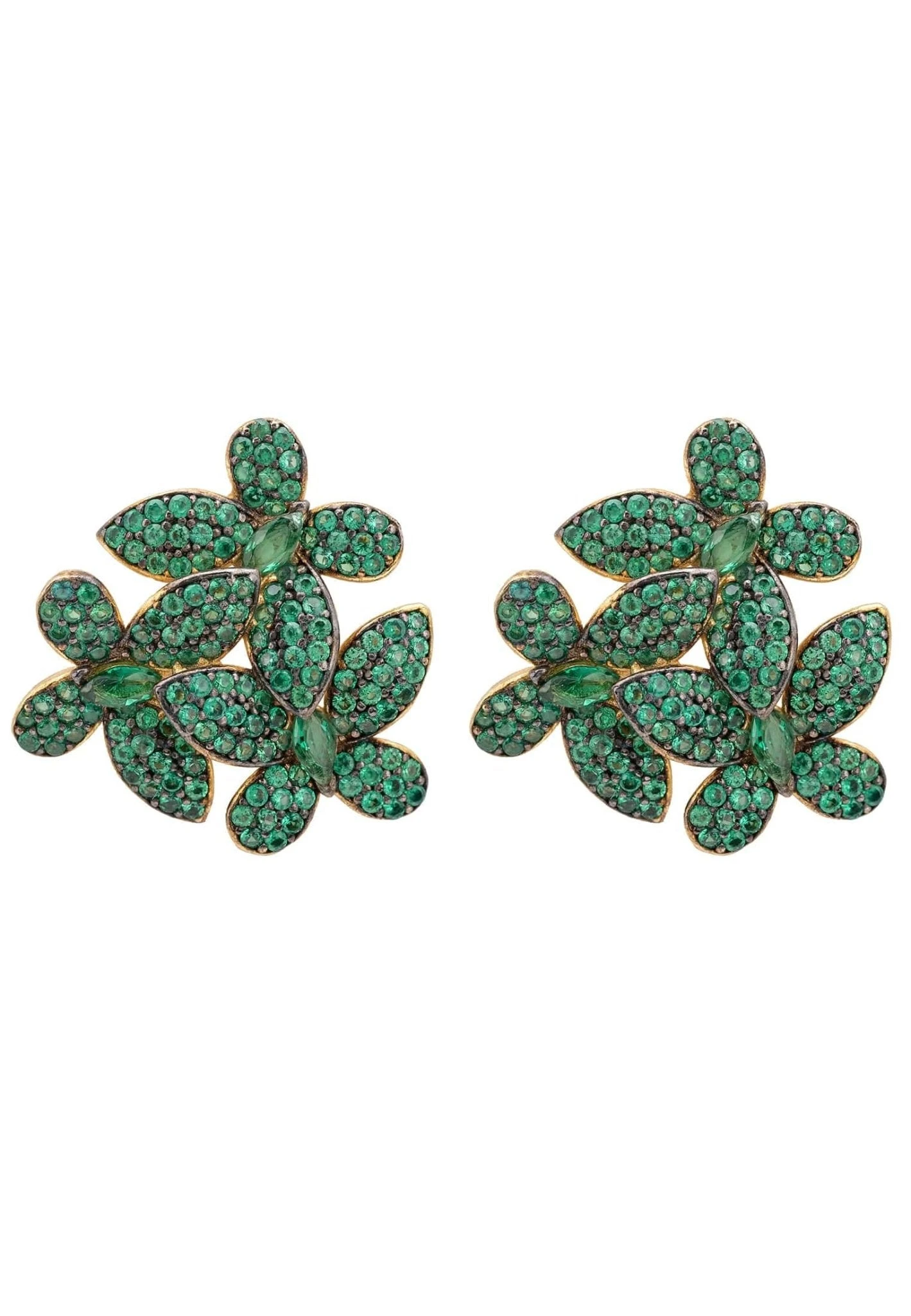 Latelita Flowers Large Stud Earrings Gold Emerald Green 3 Latelita Flowers Large Stud Earrings Gold Emerald Green
