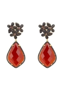 Latelita Flowers Teardrop Carnelian Chocolate Cz Earrings Gold