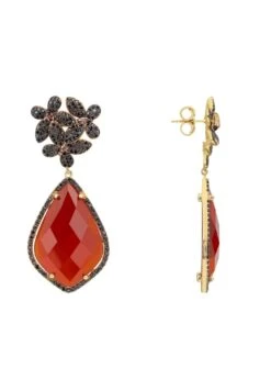 Latelita Flowers Teardrop Carnelian Chocolate Cz Earrings Gold -Latelitla Store flowers teardrop carnelian chocolate cz earrings gold 753472