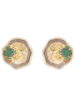 Latelita Frog Lily Pad Stud Earrings Gold