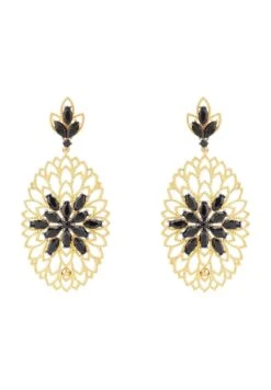 Latelita Full Bloom Flower Earrings Black Gold
