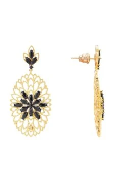 Latelita Full Bloom Flower Earrings Black Gold -Latelitla Store full bloom flower earrings black gold 457016