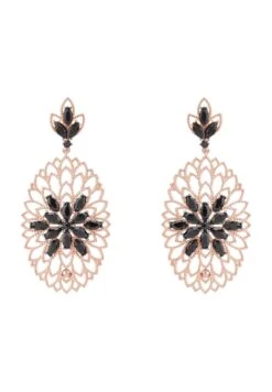 Latelita Full Bloom Flower Earrings Black Rosegold