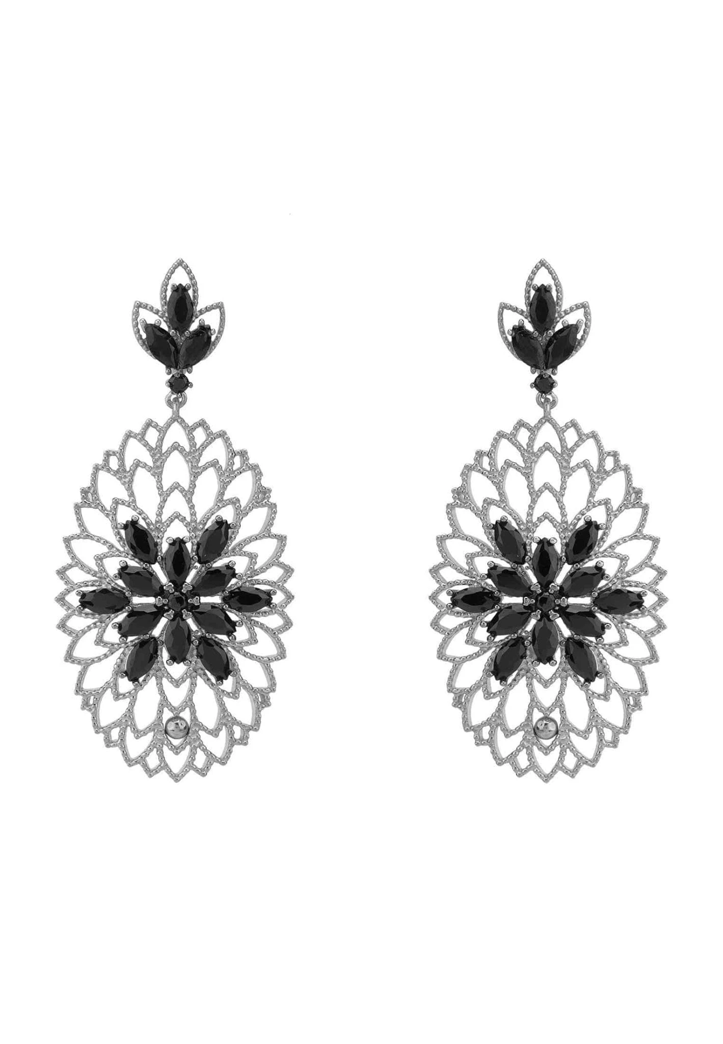 Latelita Full Bloom Flower Earrings Black Silver Oxidised 3 Latelita Full Bloom Flower Earrings Black Silver Oxidised