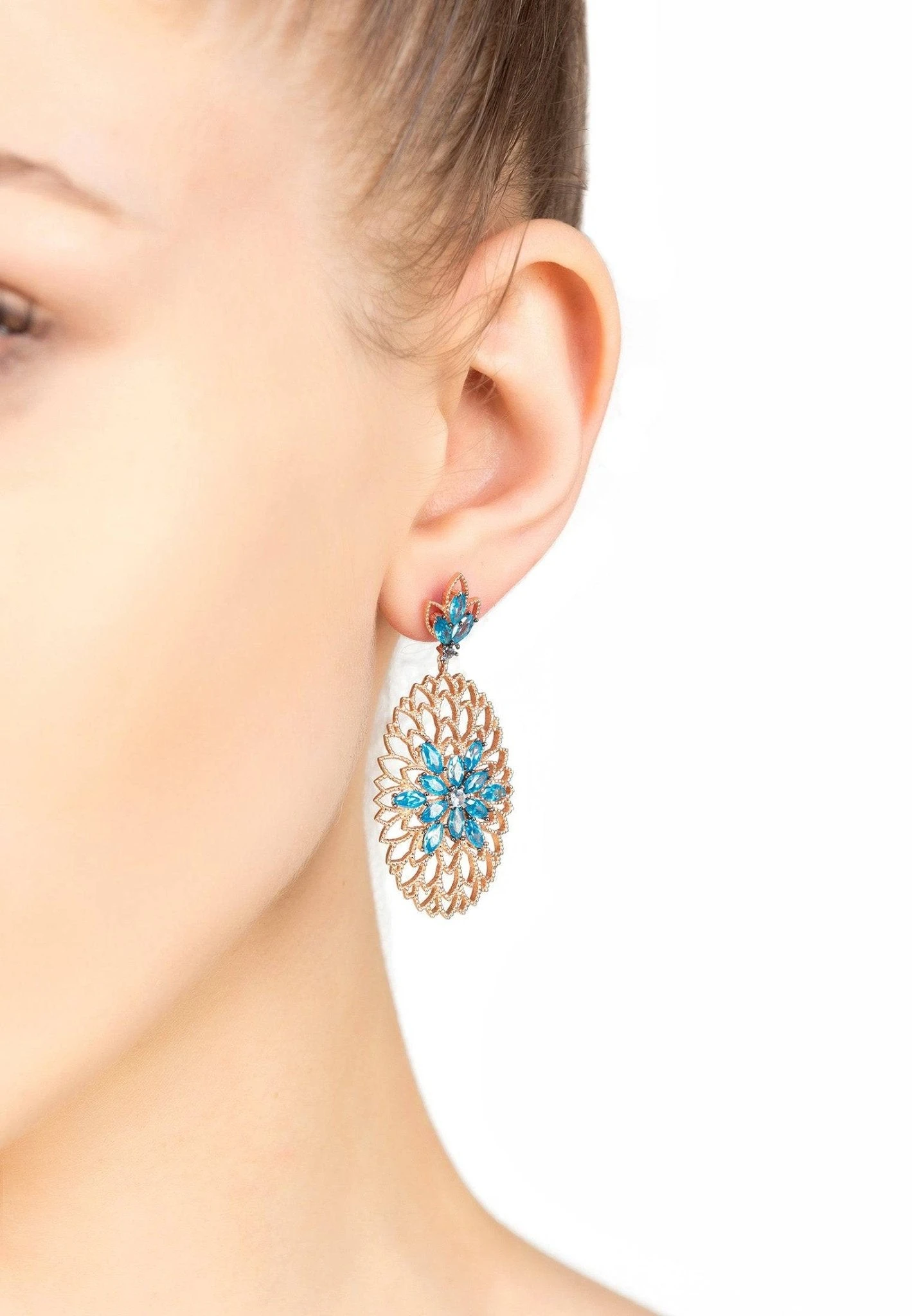 Latelita Full Bloom Flower Earrings Blue Rosegold 3 Latelita Full Bloom Flower Earrings Blue Rosegold
