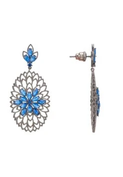 Latelita Full Bloom Flower Earrings Blue Silver Oxidised -Latelitla Store full bloom flower earrings blue silver oxidised 224552
