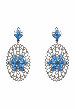Latelita Full Bloom Flower Earrings Blue Silver Oxidised