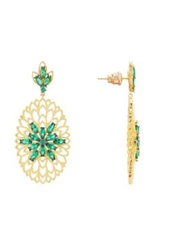 Latelita Full Bloom Flower Earrings Green Gold -Latelitla Store full bloom flower earrings green gold 518461