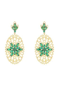 Latelita Full Bloom Flower Earrings Green Gold