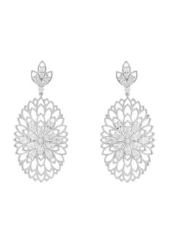 Latelita Full Bloom Flower Earrings White Silver