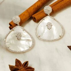 Latelita Hamsa White Mother Of Pearl Teardrop Earrings -Latelitla Store hamsa white mother of pearl teardrop earrings 125260