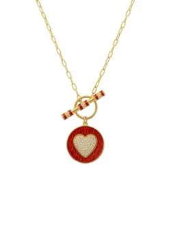 Latelita Heart Enamel Lariat Necklace Gold