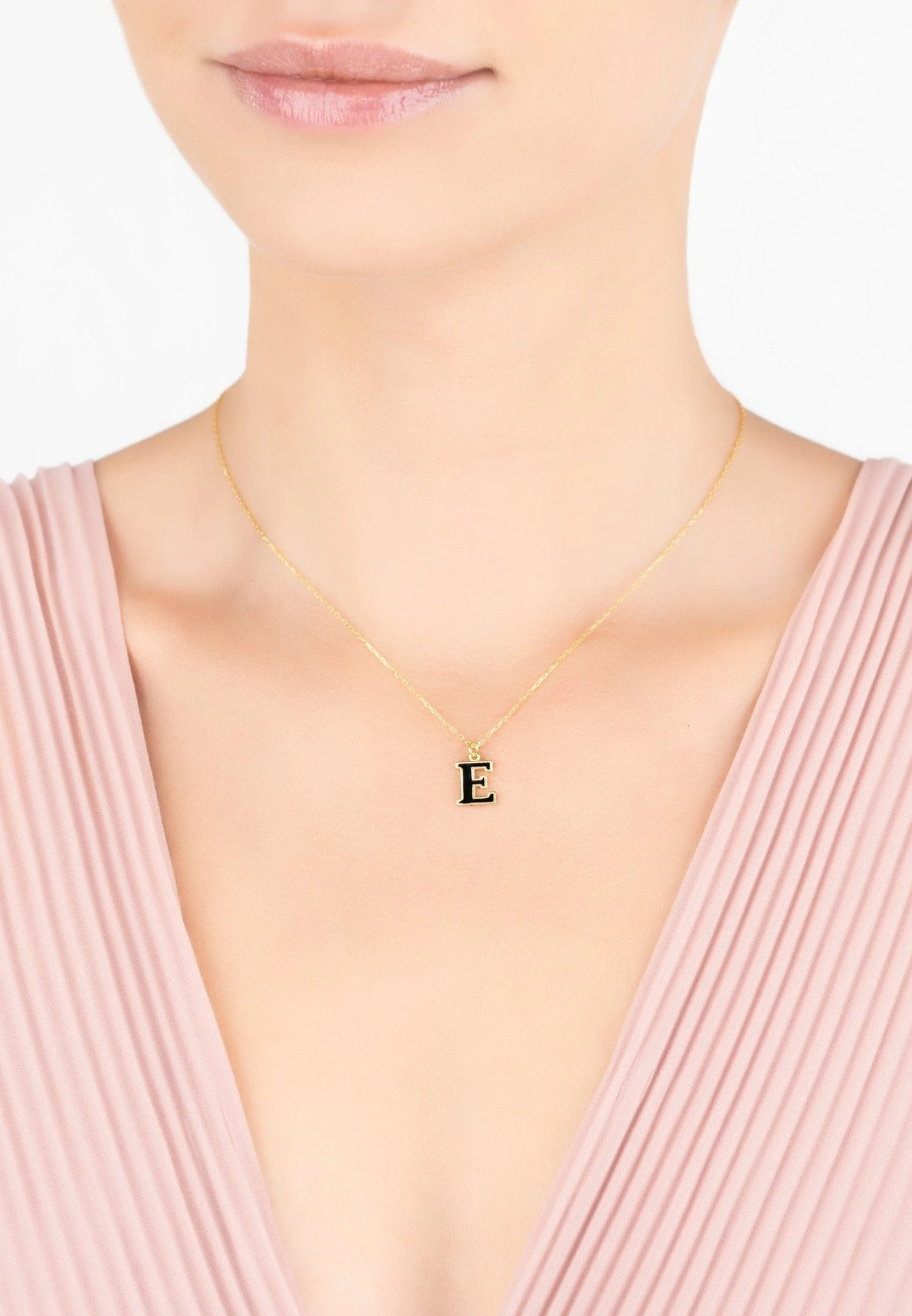 Latelita Initial Enamel Necklace Gold E 4 Latelita Initial Enamel Necklace Gold E - Image 2