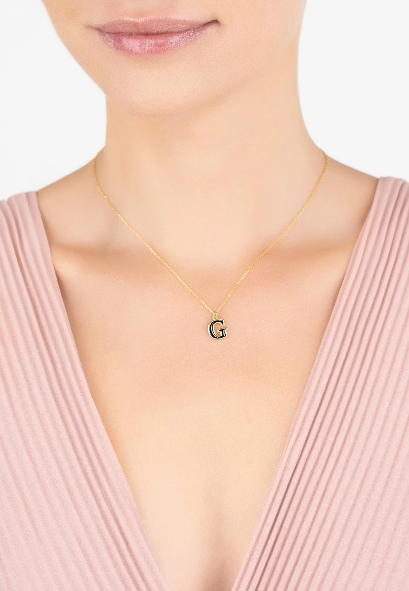 Latelita Initial Enamel Necklace Gold G 4 Latelita Initial Enamel Necklace Gold G - Image 2