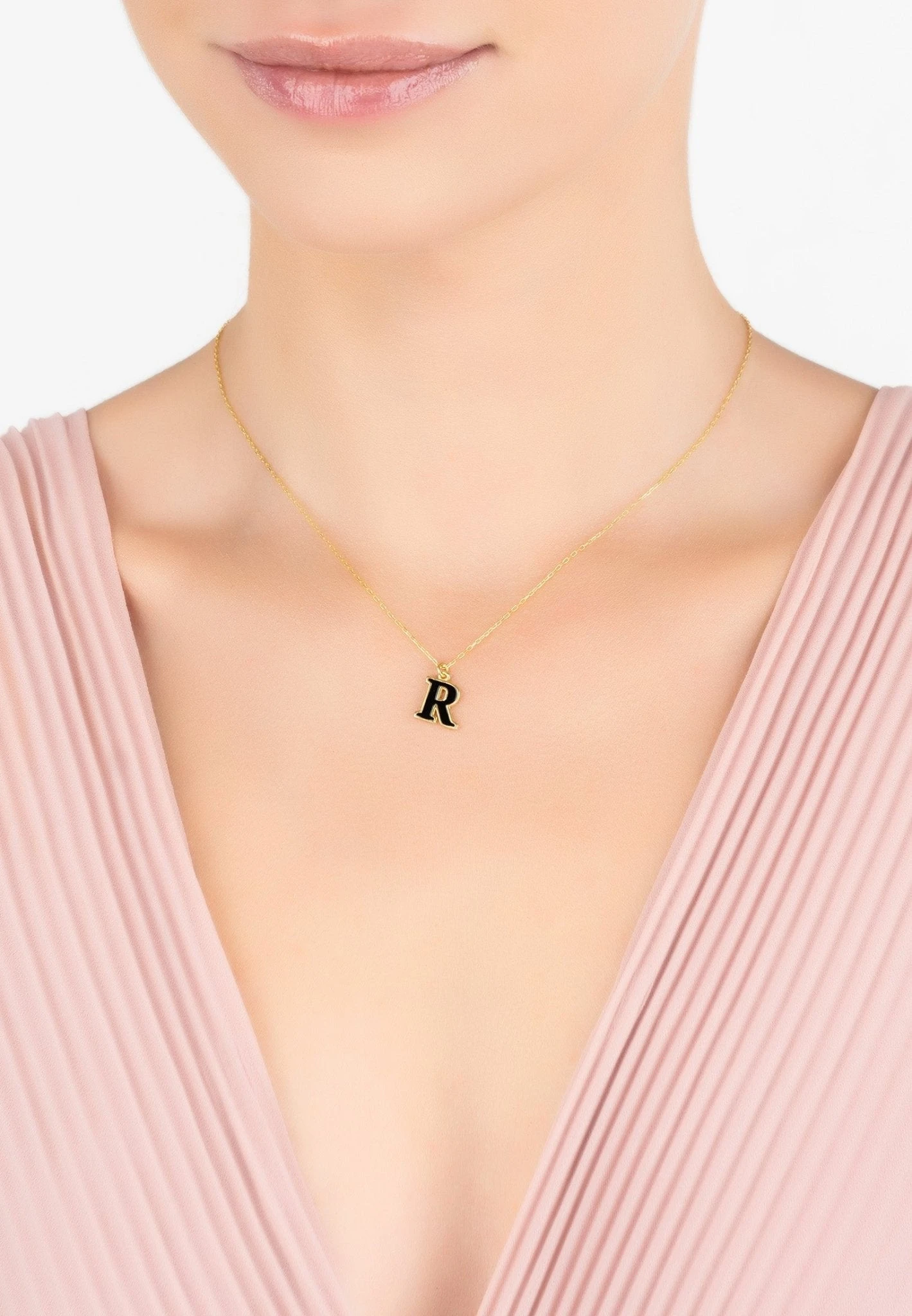 Latelita Initial Enamel Necklace Gold R 4 Latelita Initial Enamel Necklace Gold R - Image 2
