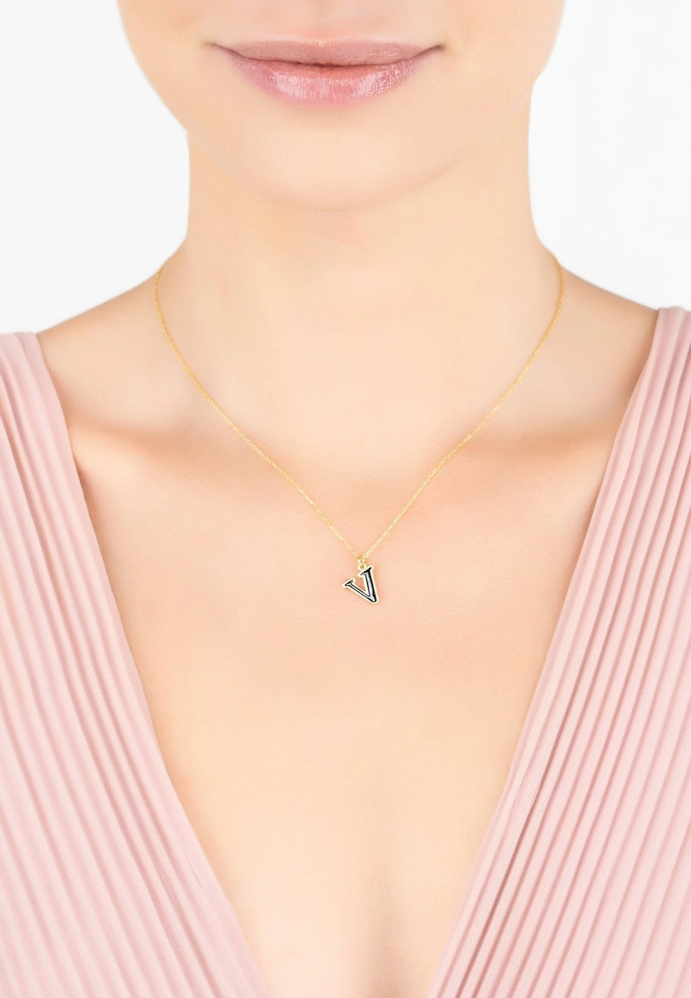 Latelita Initial Enamel Necklace Gold V 4 Latelita Initial Enamel Necklace Gold V - Image 2