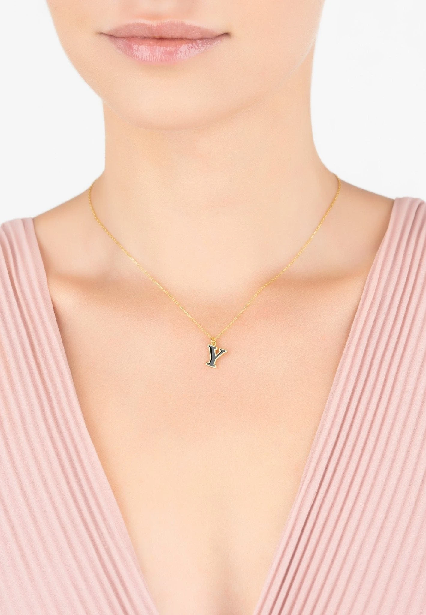 Latelita Initial Enamel Necklace Gold Y 4 Latelita Initial Enamel Necklace Gold Y - Image 2