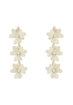 Latelita Jasmine Flower Triple Drop Earrings Gold