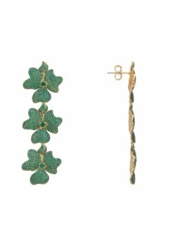 Latelita Jasmine Flower Triple Drop Earrings Gold Emerald Green -Latelitla Store jasmine flower triple drop earrings gold emerald green 636411