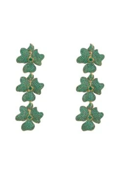 Latelita Jasmine Flower Triple Drop Earrings Gold Emerald Green