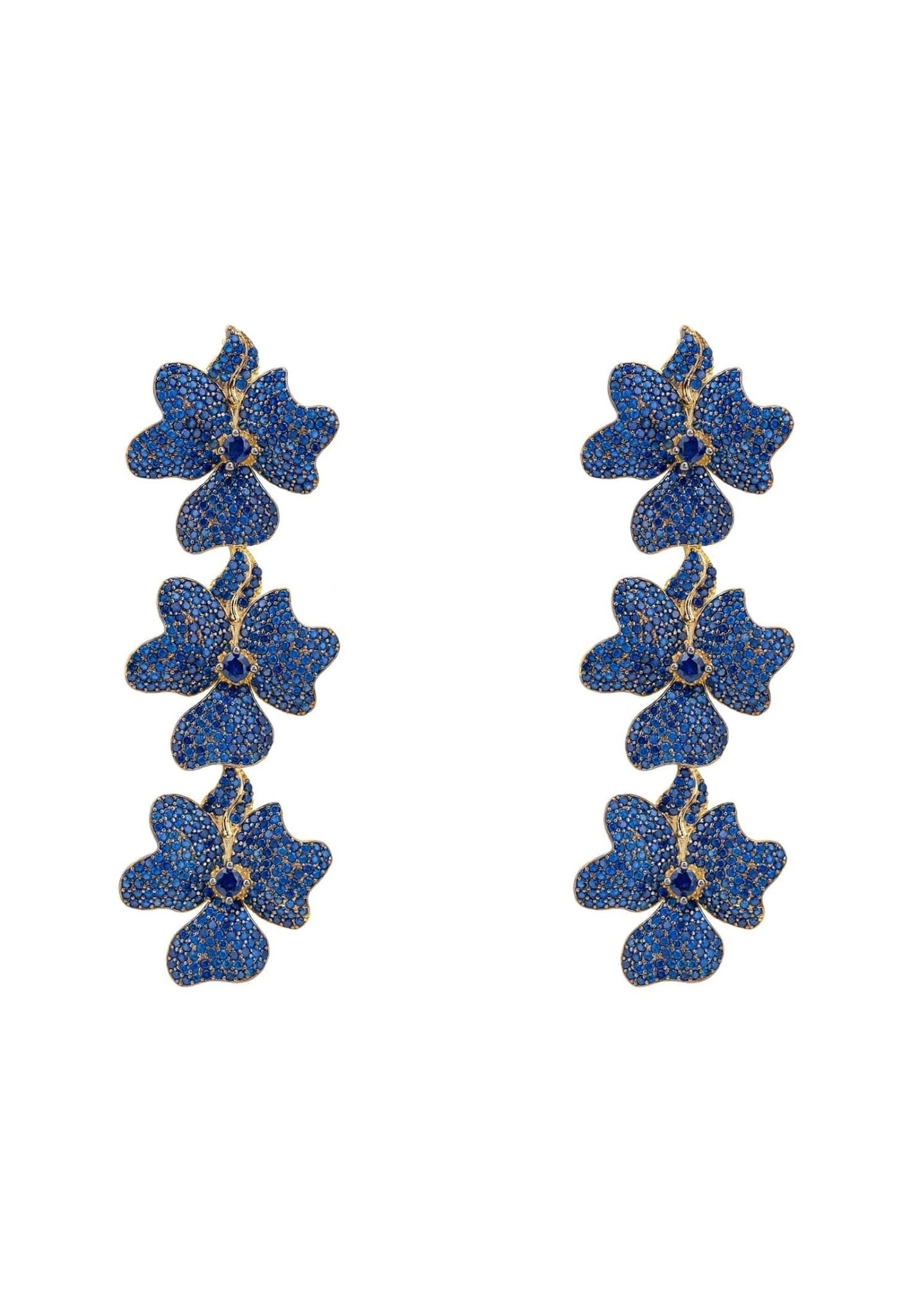Latelita Jasmine Flower Triple Drop Earrings Gold Sapphire Blue 3 Latelita Jasmine Flower Triple Drop Earrings Gold Sapphire Blue