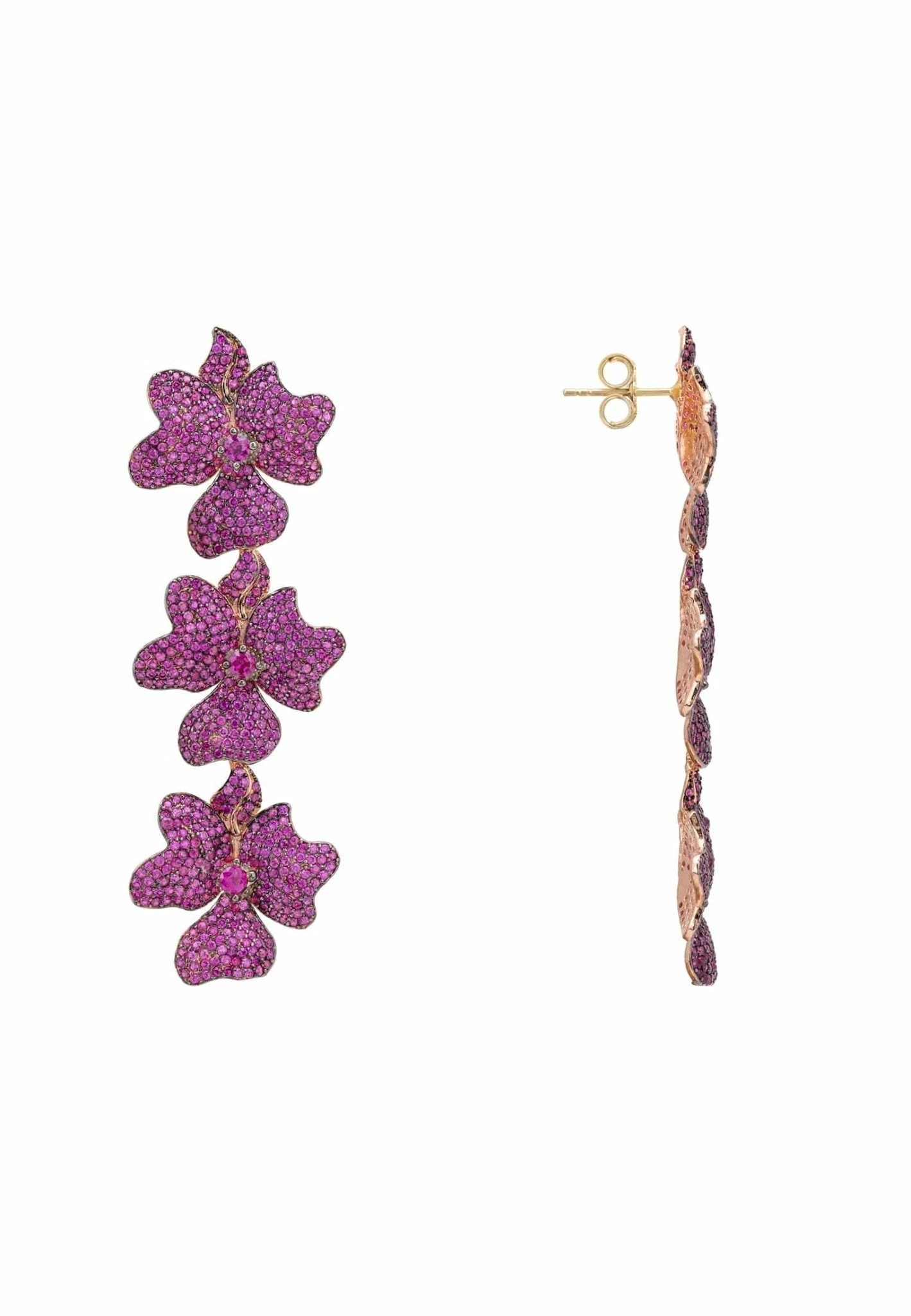 Latelita Jasmine Flower Triple Drop Earrings Rosegold Ruby 5 Latelita Jasmine Flower Triple Drop Earrings Rosegold Ruby - Image 3