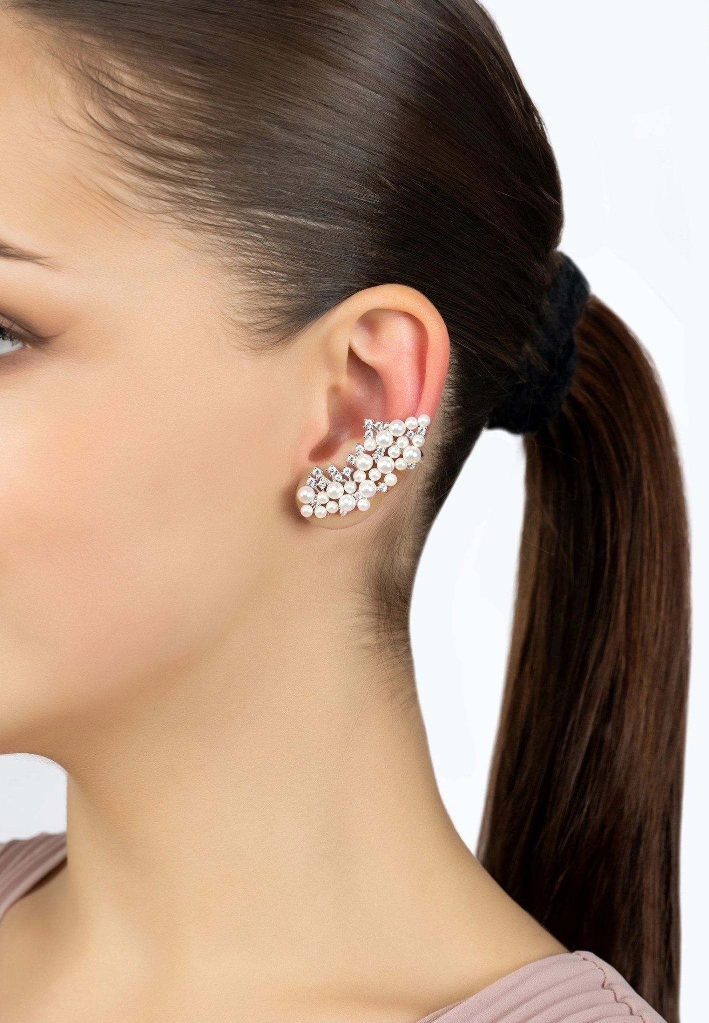 Latelita Lambeth Pearl Ear Climber Left Ear Silver 4 Latelita Lambeth Pearl Ear Climber Left Ear Silver - Image 2