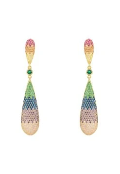 Latelita Long Drop Earrings Rainbow Gold