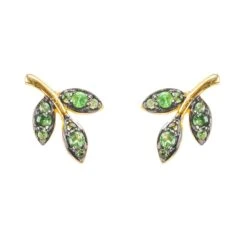 Latelita Leaf Stud Earrings Tsavorite Green Gold