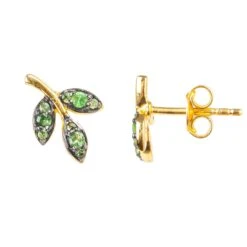 Latelita Leaf Stud Earrings Tsavorite Green Gold -Latelitla Store leaf stud earrings tsavorite green gold 904733