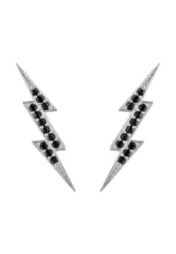 Latelita Lightning Bolt Stud Earrings Black Silver