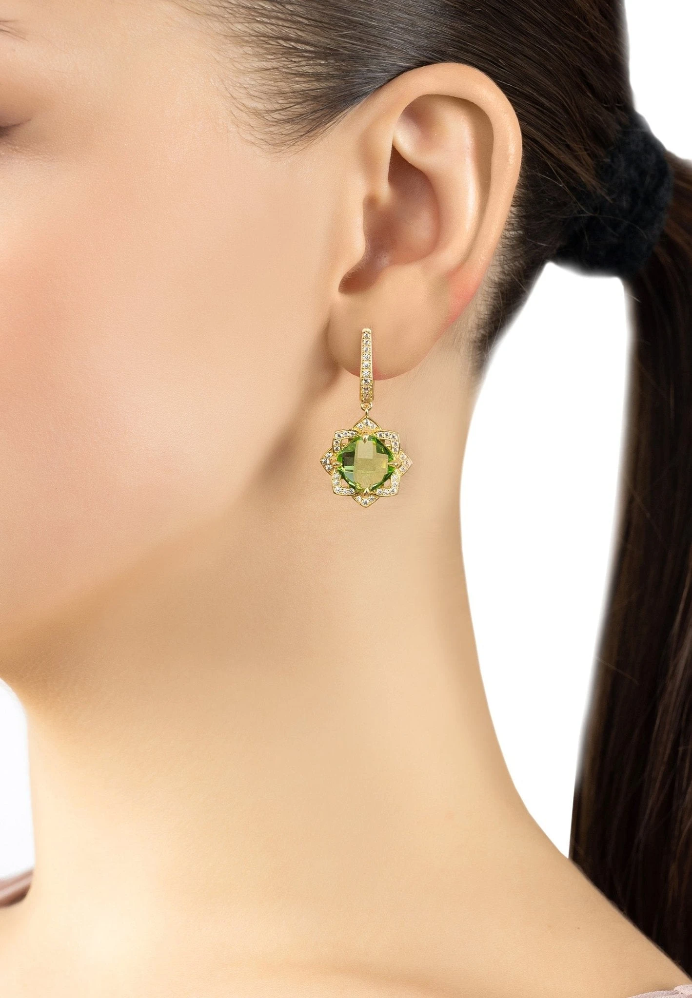 Latelita Lilian Flower Gemstone Earrings Gold Peridot 4 Latelita Lilian Flower Gemstone Earrings Gold Peridot - Image 2