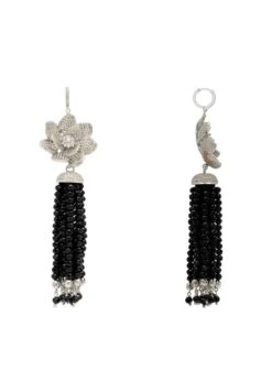 Latelita Lotus Flower Tassel Black Spinel Earrings Silver -Latelitla Store lotus flower tassel black spinel earrings silver 130567