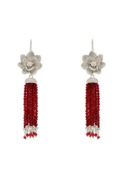 Latelita Lotus Flower Tassel Garnet Red Earrings Silver