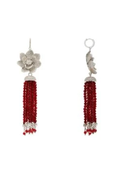 Latelita Lotus Flower Tassel Garnet Red Earrings Silver -Latelitla Store lotus flower tassel garnet red earrings silver 729073