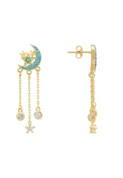 Latelita Lunar Moon Chain Drop Earrings Gold Turquoise -Latelitla Store lunar moon chain drop earrings gold turquoise 312924