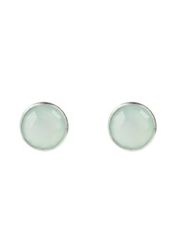 Latelita Medium Circle Gemstone Earrings Silver Aqua Chalcedony