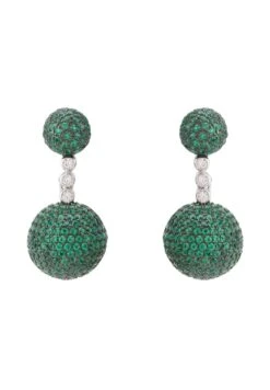 Latelita Monaco Sphere Drop Earrings Silver Emerald Green Cz