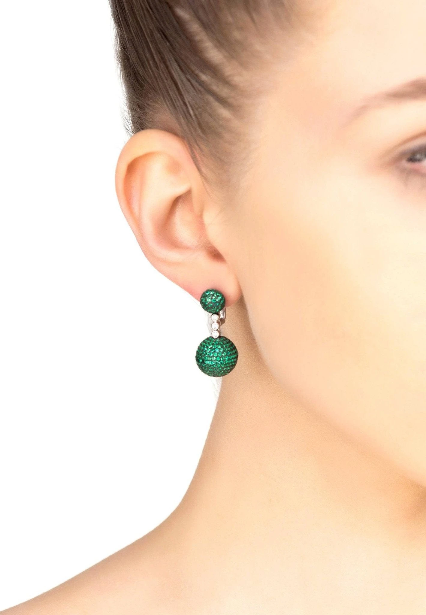 Latelita Monaco Sphere Drop Earrings Silver Emerald Green Cz 4 Latelita Monaco Sphere Drop Earrings Silver Emerald Green Cz - Image 2
