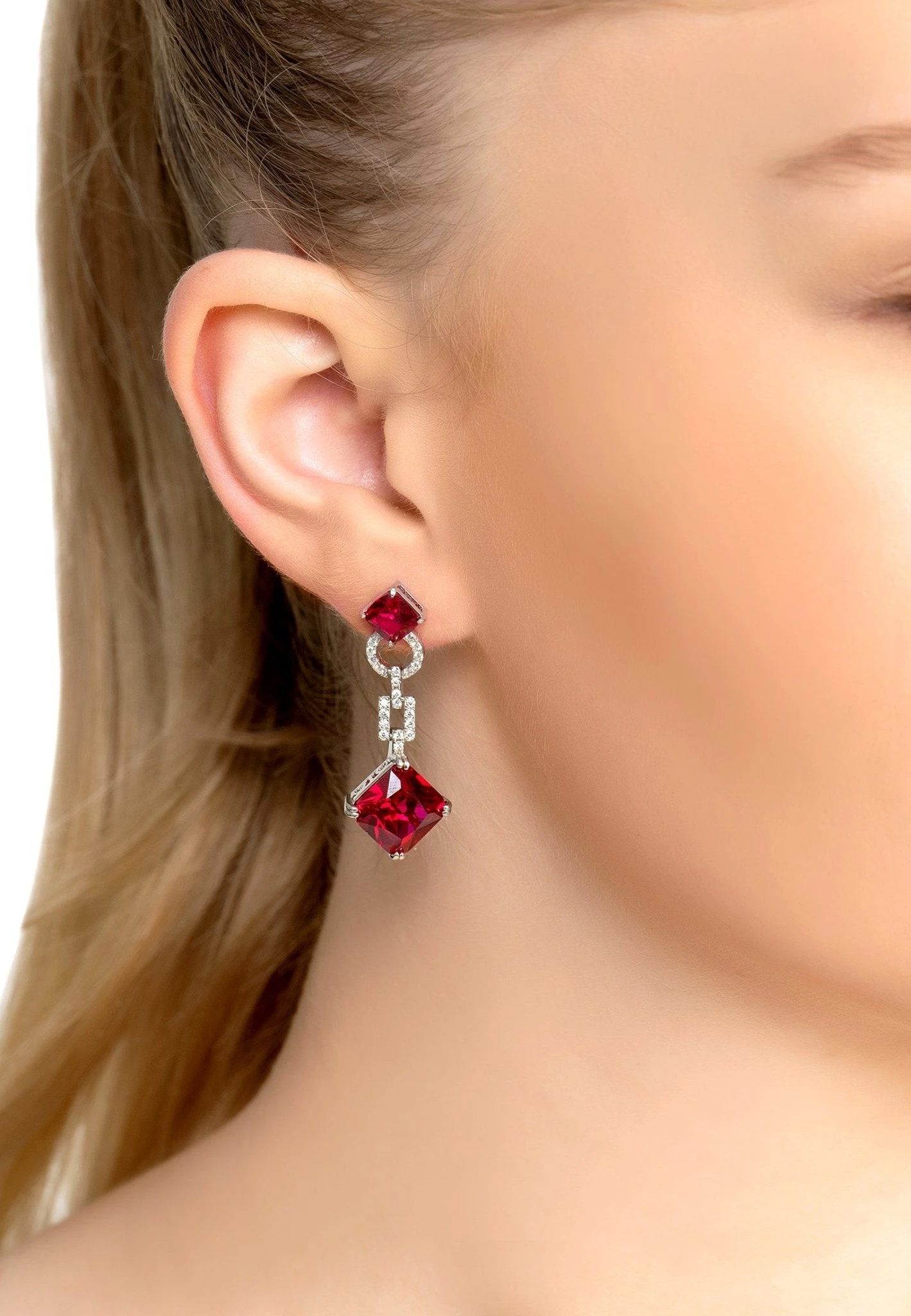 Latelita Noor Ruby Drop Earrings Silver 4 Latelita Noor Ruby Drop Earrings Silver - Image 2