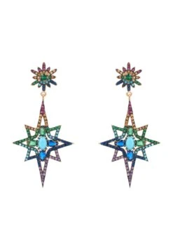 Latelita Northern Star Burst Multi Coloured Gemstone Earrings Rosegold