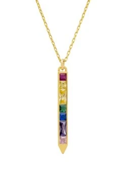 Latelita Obelisk Rainbow Baguette Pendant Necklace Gold