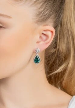 Latelita Olivia Teardrop Crystal Drop Earrings Emerald Green Silver -Latelitla Store olivia teardrop crystal drop earrings emerald green silver 260715