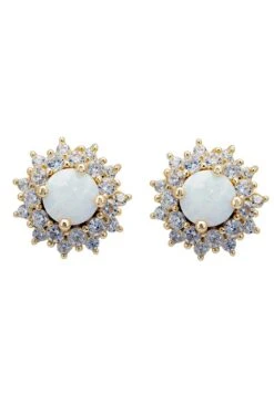 Latelita Opal And Flower Stud Earrings Gold
