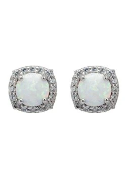 Latelita Opal And Sparkle Stud Earrings Silver